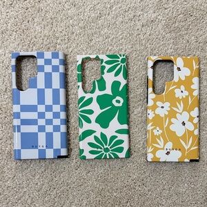 Floral and Checkered Phone Case Set - Blue, Green, Yellow